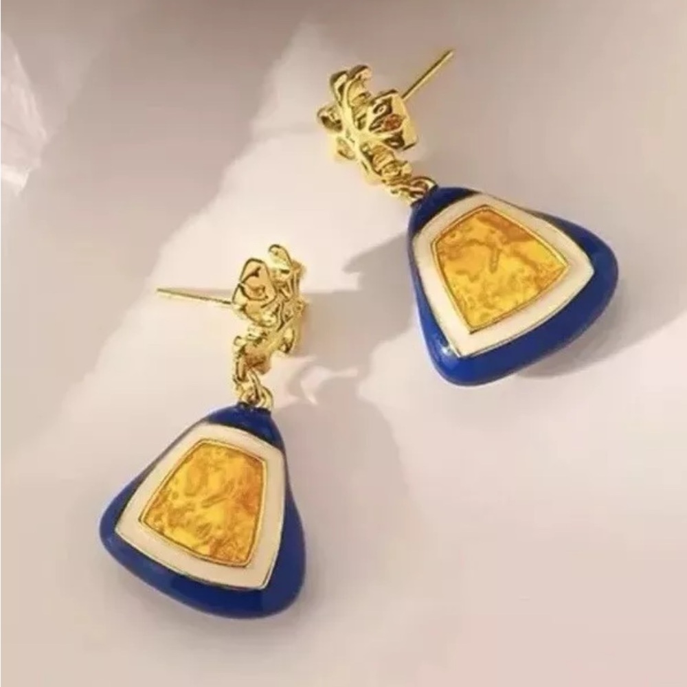 Tory Burch Roxanne multi gold, blue & yellow dangle + drop earrings - Picture 6 of 7